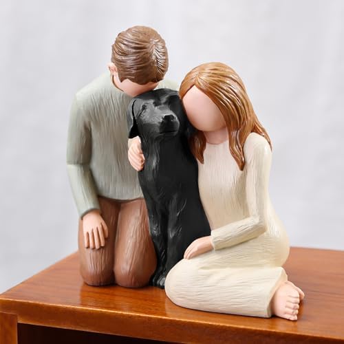 Hensonever Couple with Black Dog Figurines Ornaments, We are A Family