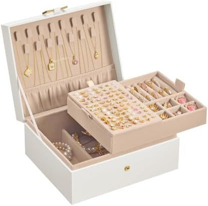 SONGMICS 2-Layer Jewelry Box, Jewelry Organizer with Handle, Removable