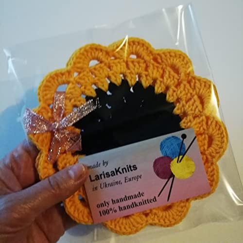 Crochet Coasters Handmade Set of 2 Decorated Cotton doilies Sunflower