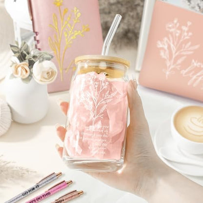 Funnymoom 6 Pcs Appreciation Gift Set for Women Glass Tumbler Floral