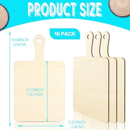 Vmiapxo 16 Pcs Unfinished Wooden Cutting Boards with Handle, 9.4" x