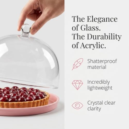 Godinger Pink Acrylic Cake Stand with Dome Cover, Metal Pie Tray