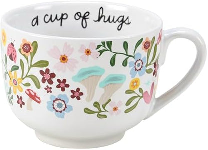 Primitives by Kathy Stoneware Latte Mug 18 oz, A Cup Of Hugs Floral