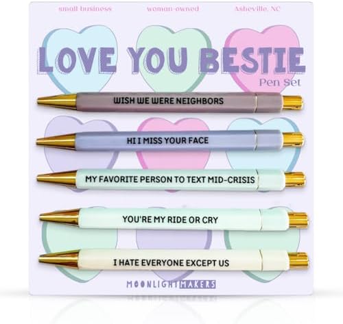 Moonlight Makers Set of 5 Ballpoint Pens Black Ink, Love You Bestie
