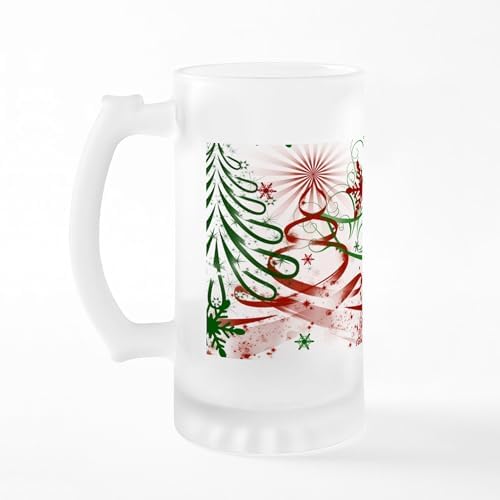 CafePress Abstract Green And Red Christmas Tre Frosted Stein 16 oz