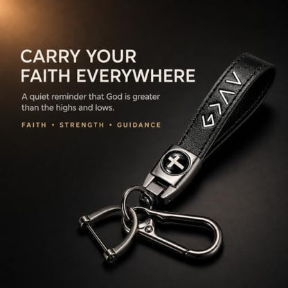 Christian Cross Leather Keychain for Men – Christian Gift for Dad