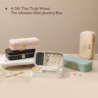Travel Jewelry Case, Travel Jewelry Box Organizer with Mirror, 4.1 x 8