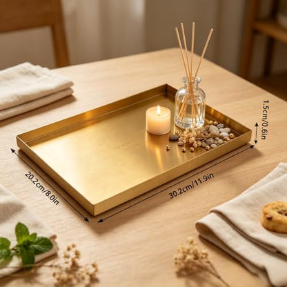 1Pcs Gold Stainless Steel Serving Tray - 12x8 InchRectangular Storage