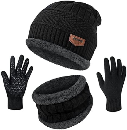 Loritta Winter Hats for Men, 3 PCS Fleece Beanie Scarf Gloves Set