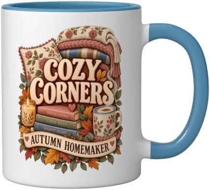 Autumn Homemaker Cozy Corners Cottagecore Ceramic Mug, Blue/White
