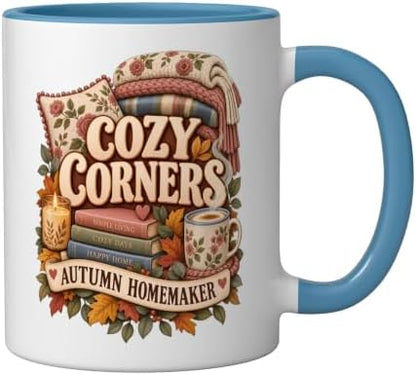 Autumn Homemaker Cozy Corners Cottagecore Ceramic Mug, Blue/White