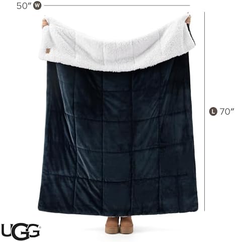 UGG Nita Throw Blanket, Reversible Plush Fleece, 50" x 70", Navy Blue