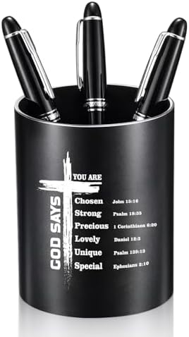 Maitys Metal Desk Pen Holder Christian Aluminum Pen Cup Gift, God Says