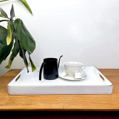 White Decorative Tray, Rectangular Serving Trays with Handles,Ottoman