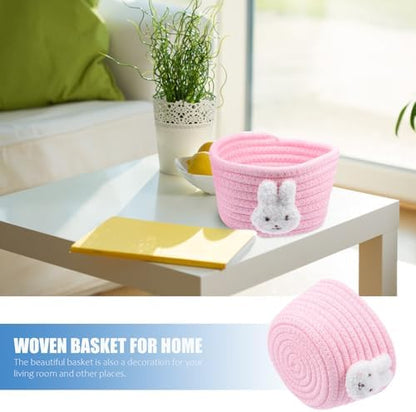 Cotton Woven Storage Basket Desktop Organizer Cute Rabbit Decor