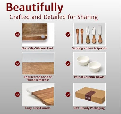 Charcuterie Board Set with Accessories- Marble & Acacia Wood Board