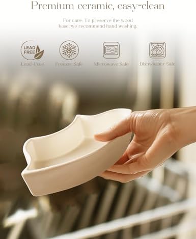 Ceramic Divided Serving Dishes with 360°Rotatable Bamboo Tray and