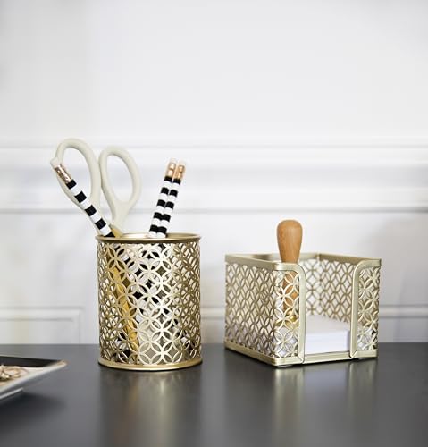 BLU MONACO Gold Pen Holder for Desk - Gold Pen & Pencil Cup - Brush