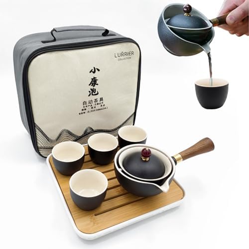 LURRIER Porcelain Chinese Gongfu Tea Set,Portable Teapot Set with 360