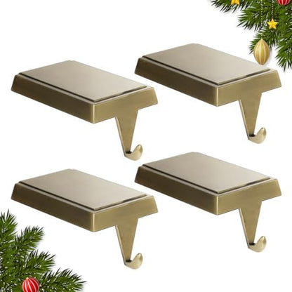 4-Pack Christmas Stocking Holders for Mantel, Weighted Metal Hooks