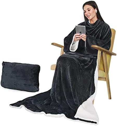 Catalonia Classic Sherpa Fleece Blanket with Sleeves, Super Soft Warm
