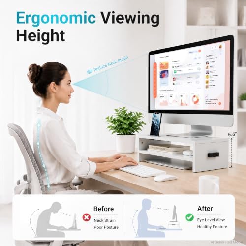 BONTEC Wooden Monitor Stand Riser for Desk, 2-Tier Computer Monitor