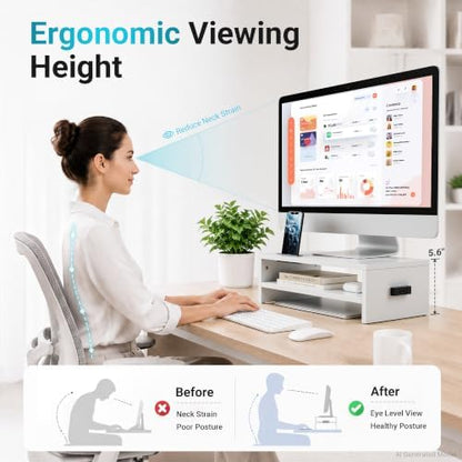 BONTEC Wooden Monitor Stand Riser for Desk, 2-Tier Computer Monitor
