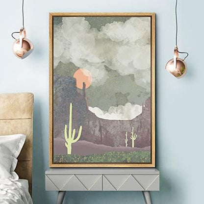 SIGNFORD Framed Canvas Print Wall Art Cloudy Desert Landscape with