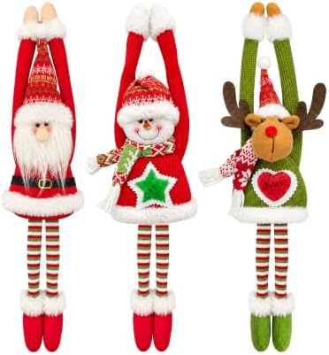 Christmas Hanging Plush Decorations for Home, 3 Pack Long Legs Santa