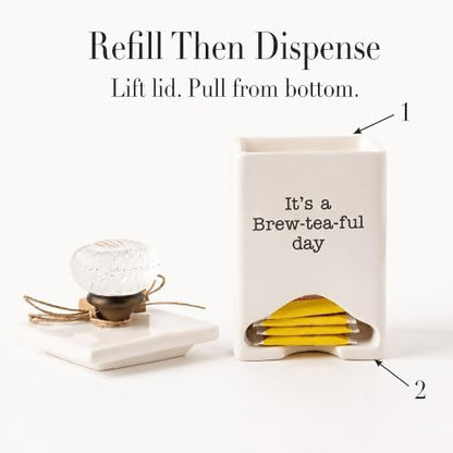 Mud Pie FBA Ceramic Tea Bag Caddy, White