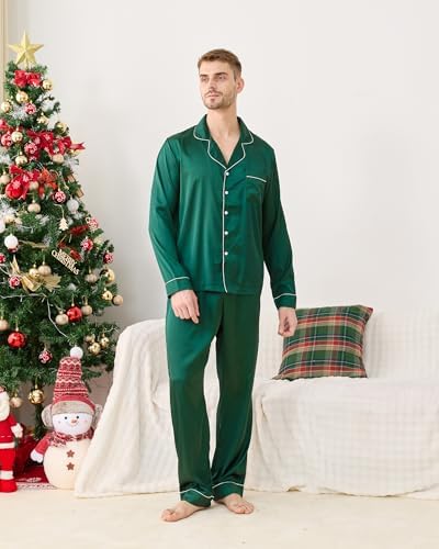 Satin Family Christmas Pajamas Set Button Down Matching Holiday PJs