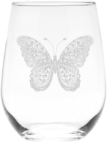 C M Butterfly Stemless Wine Glass - Butterfly Lover Gift for Women