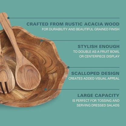 Gibson Home Sandhurst 3-Piece Acacia Wood Salad Bowl Set – 12-Inch