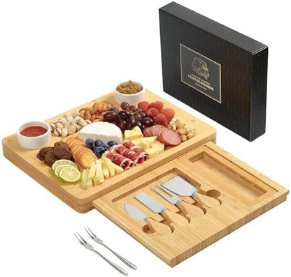 Bamboo Charcuterie Board Set with 4 Cheese Knives, Serving Platter