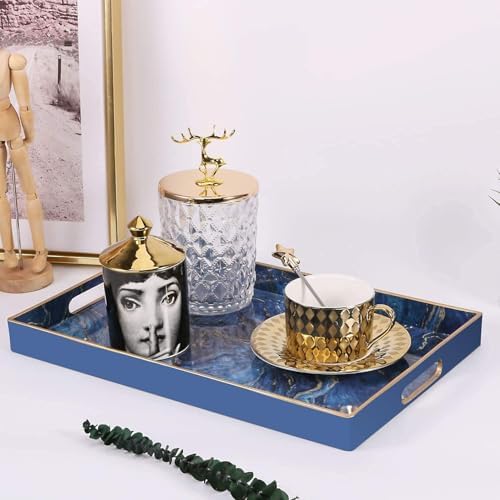 Plastic Serving and Decorative Tray with Handles for Ottoman, Coffee