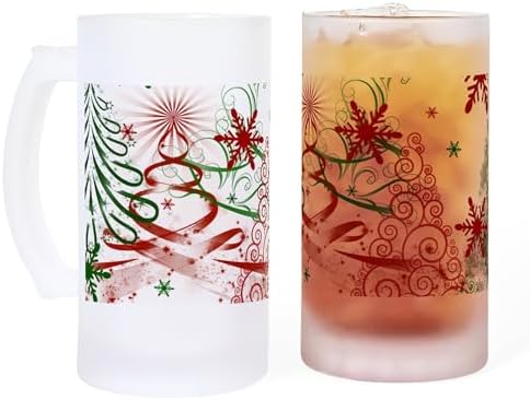CafePress Abstract Green And Red Christmas Tre Frosted Stein 16 oz