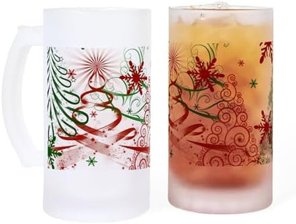 CafePress Abstract Green And Red Christmas Tre Frosted Stein 16 oz