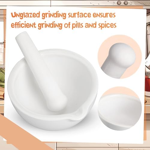 2 Sets Ceramics Mortar and Pestle Set, 5.3 and 3.2 Inch