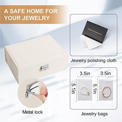 Jewelry Box Organizer for Women Girls 2 Layer Leather Travel Jewelry