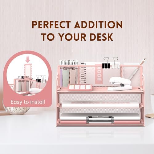 3-Tier Desk Organizer with Pen Holder and Handles, Paper Organizer