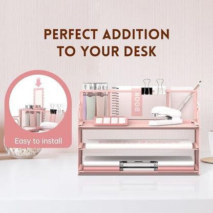 3-Tier Desk Organizer with Pen Holder and Handles, Paper Organizer