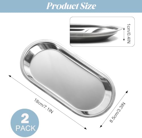 Silver Tray 2 Pack Stainless Steel Decorative Tray 7 in Vanity Tray