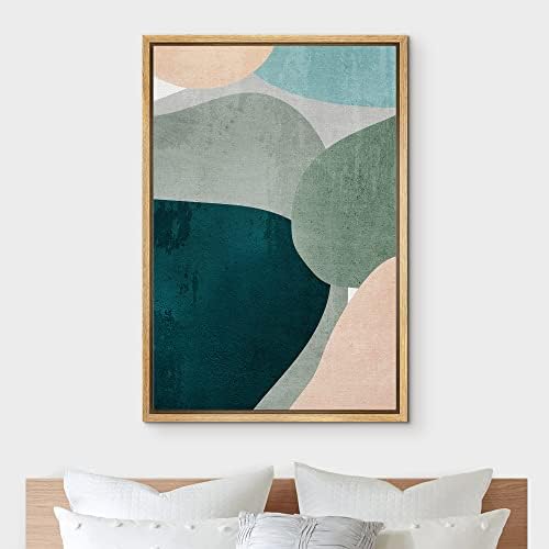 IDEA4WALL Framed Canvas Print Wall Art Pastel Mid-Century Green Tan