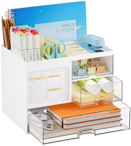 Marbrasse Desk Organizer with 3 Drawer, Multi-Functional Pencil Pen