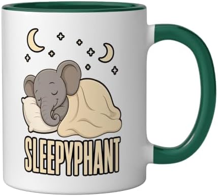 Sleepyphant Elephant Bedtime Humor Ceramic Mug, Dark Green/White, 11oz