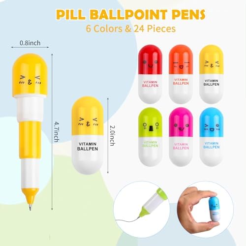 Novelty Nurse Pharmacy Pill Pens - Retractable Vitamin Capsule Pens