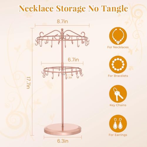 EsLuker.ly Necklace Holder Organizer Rotating Display Stand, 2 Tier