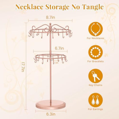EsLuker.ly Necklace Holder Organizer Rotating Display Stand, 2 Tier