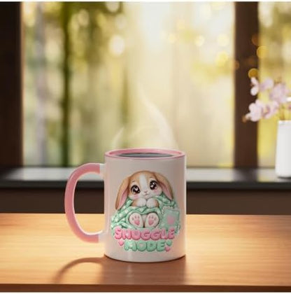 Snuggly Bunny in a Mint Blanket with Heart Eyes Ceramic Mug