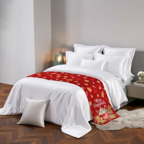 Bed Runner for Twin Size Beds, Merry Christmas Decorative Bed Runners